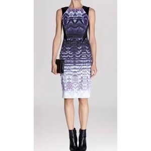 Karen Millen Ombré Lace Print Signature Stretch Sheath Dress Purple Size 8
